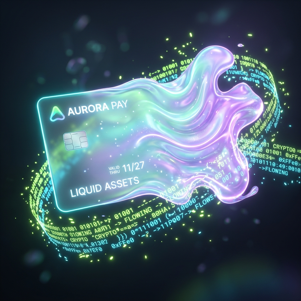 Glowing iridescent virtual payment card asset represent digital assets spending
